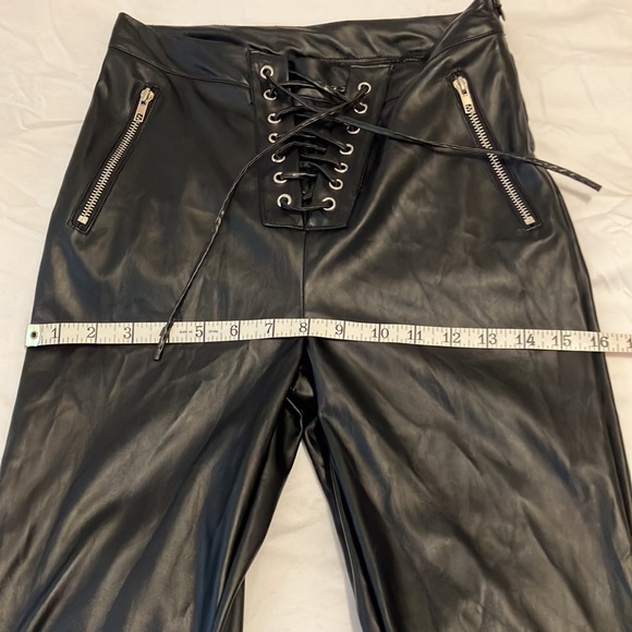 NWT Misguided Black, faux, leather lace up front flare leg pants - Picture 11 of 12
